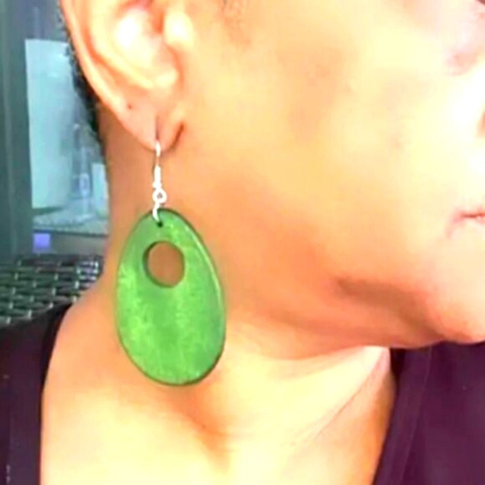 Ladies Beautiful Vibrant Green Wooden Earrings